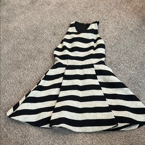 Alice + Olivia Black and White Pleated Fit and Flare Dress